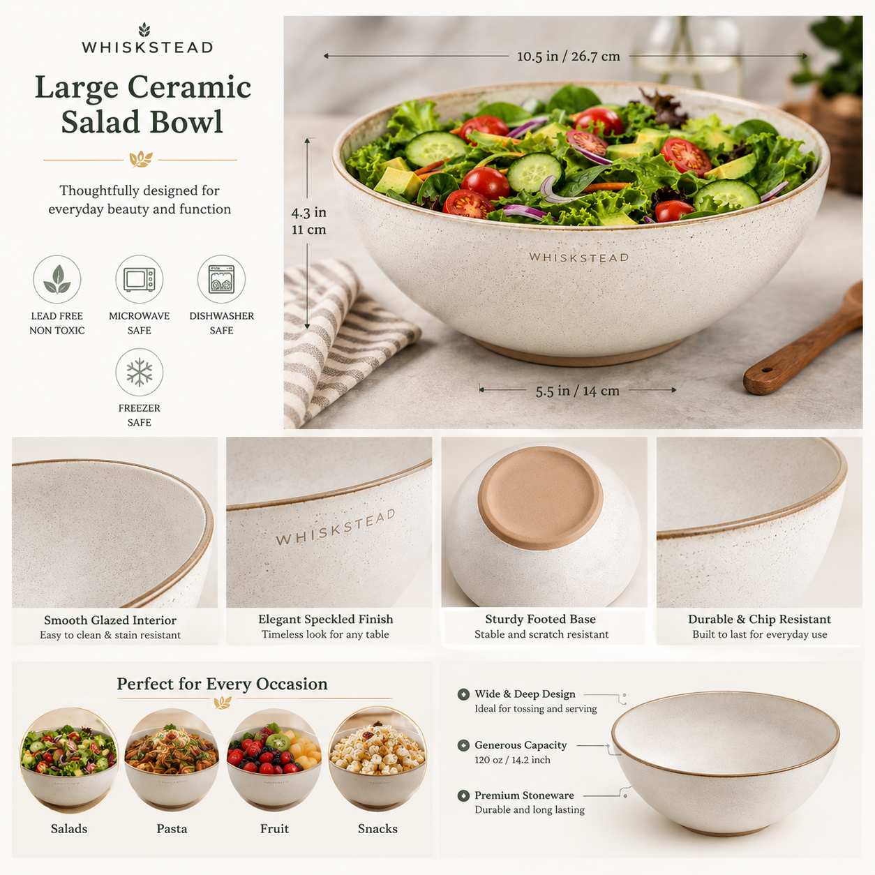 Whiskstead® Large Ceramic Salad Bowl