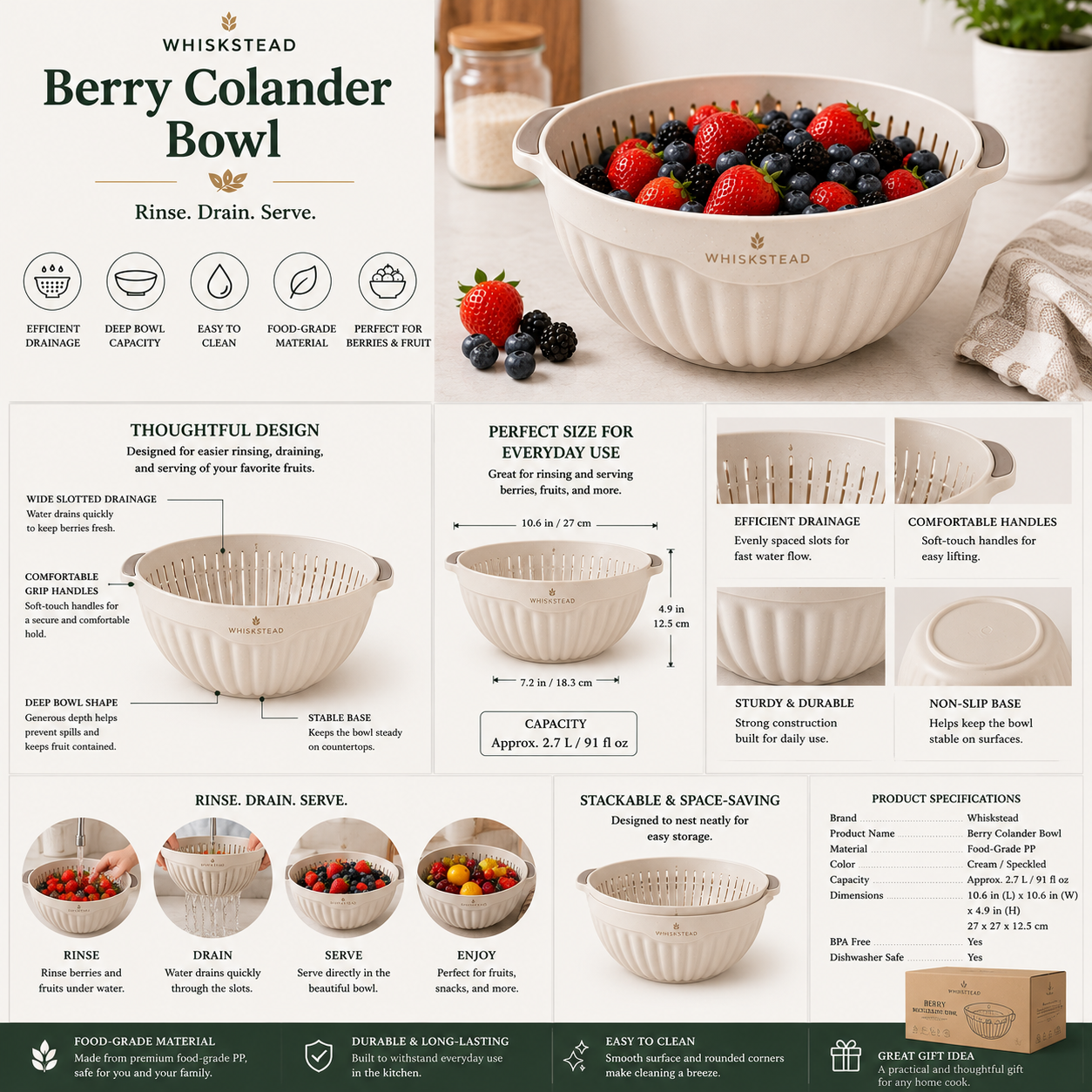 Whiskstead® Berry Colander Bowl