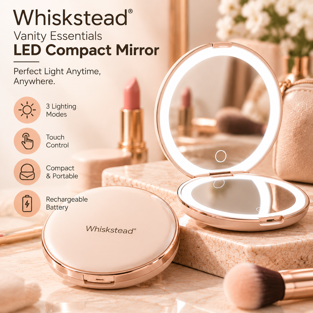 Whiskstead® Vanity Essentials LED Compact Mirror