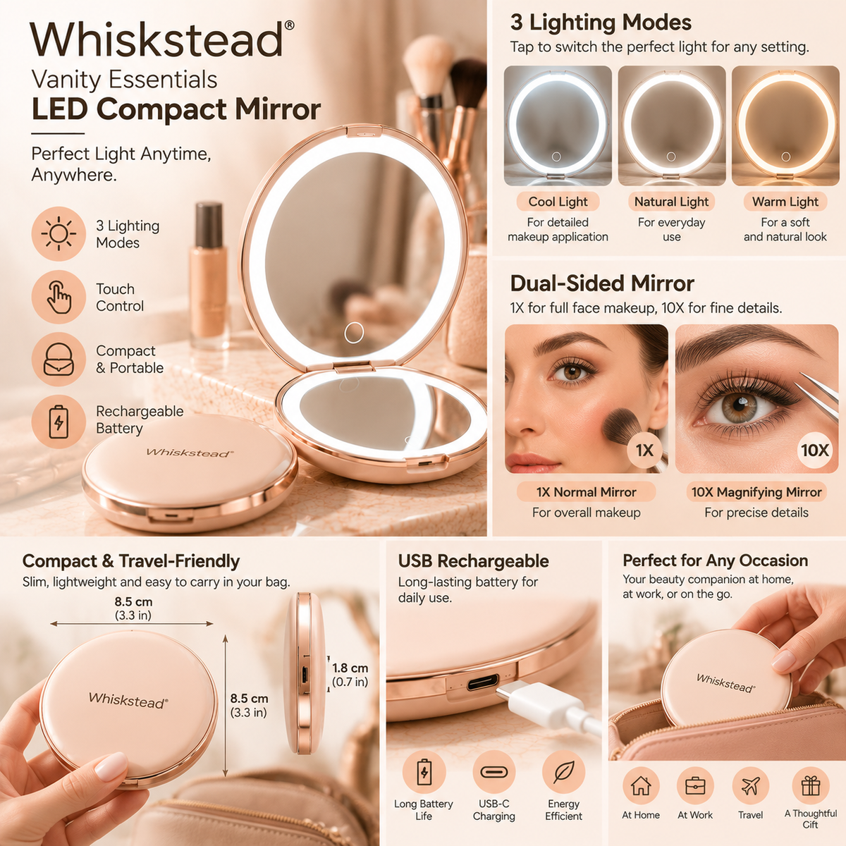 Whiskstead® Vanity Essentials LED Compact Mirror