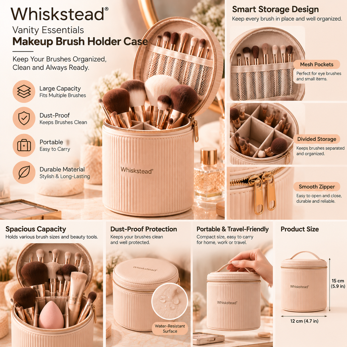 Whiskstead® Vanity Essentials Makeup Brush Holder Case