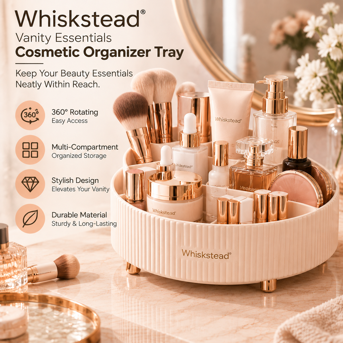 Whiskstead® Vanity Essentials Cosmetic Organizer Tray