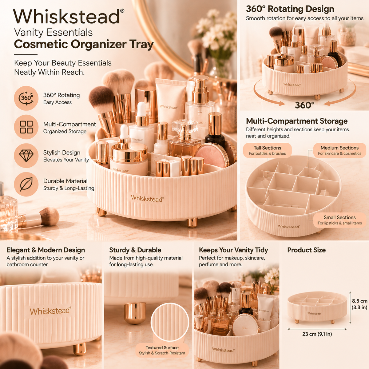Whiskstead® Vanity Essentials Cosmetic Organizer Tray