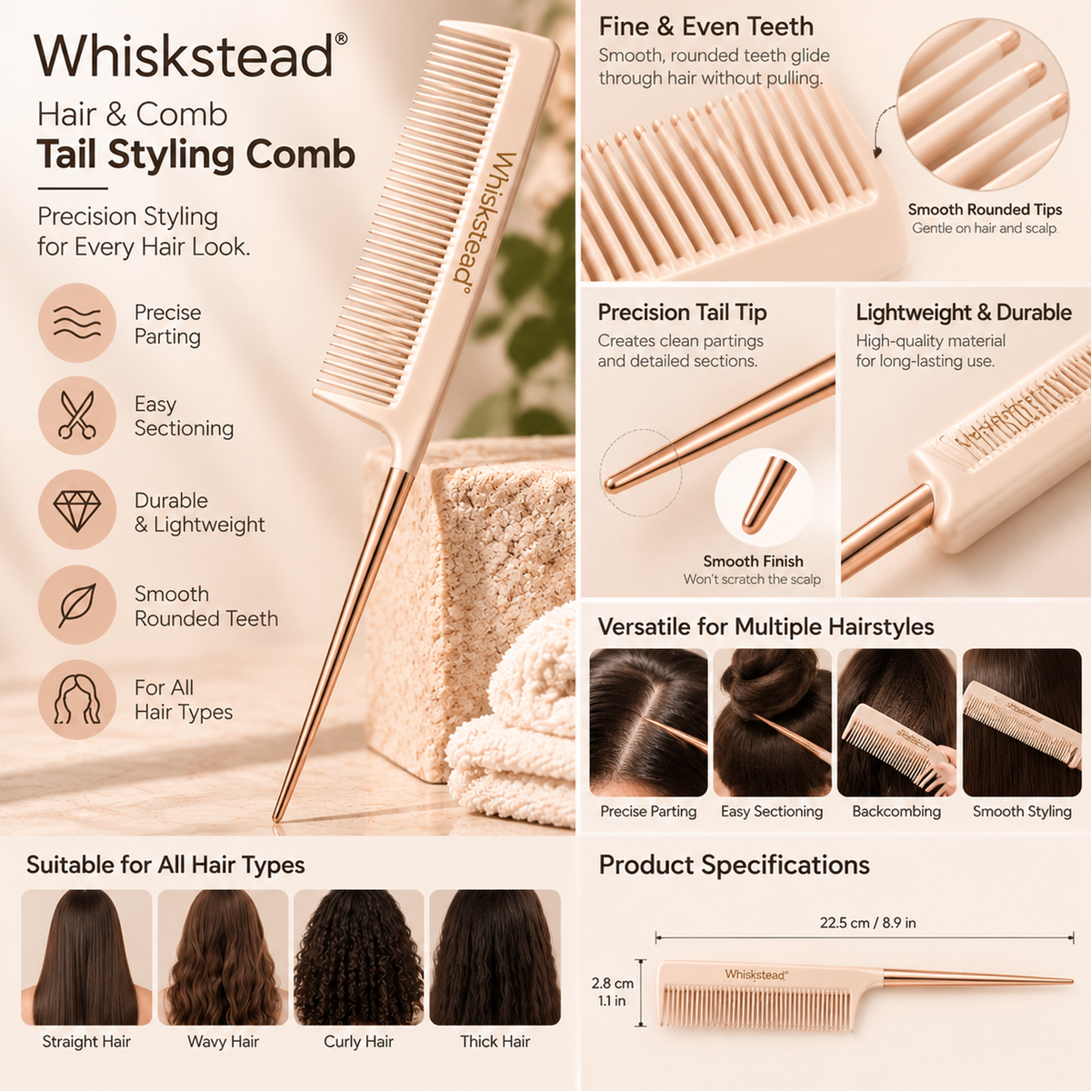 Whiskstead® Hair & Comb Tail Styling Comb