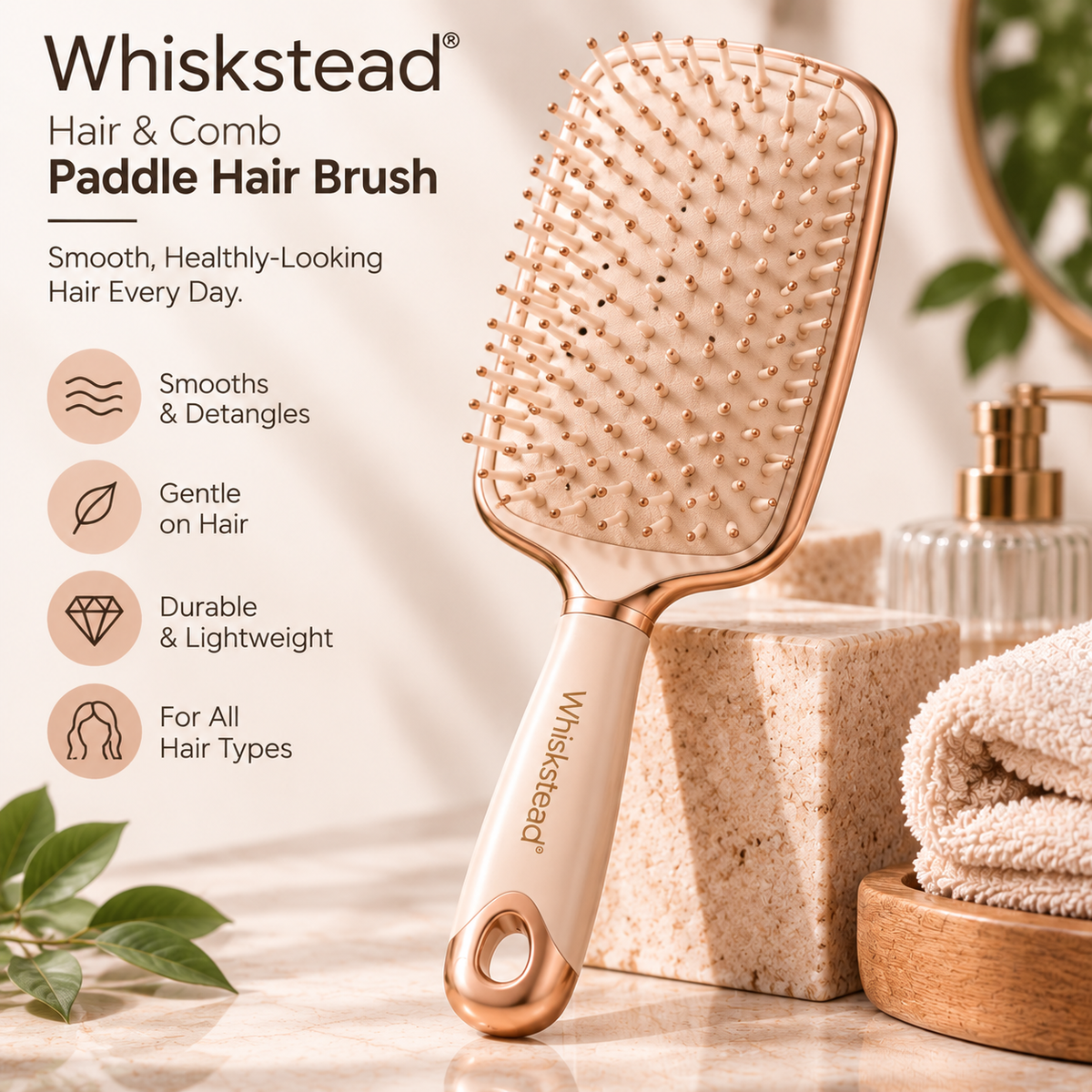 Whiskstead® Hair & Comb Paddle Hair Brush
