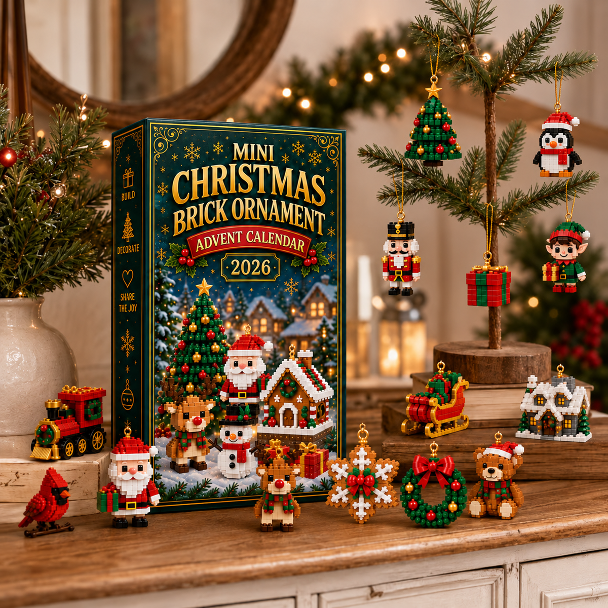 🎄🧱 SVOZK® Build & Hang Christmas Countdown – 24 Mini Holiday Brick Ornaments