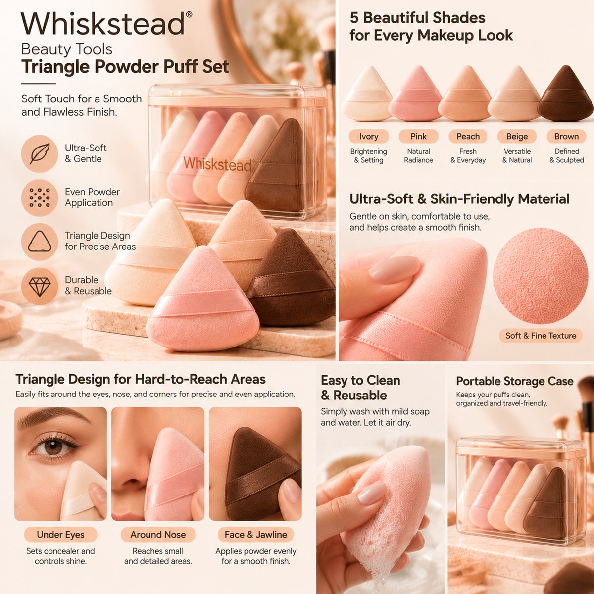 Whiskstead® Beauty Tools Triangle Powder Puff Set