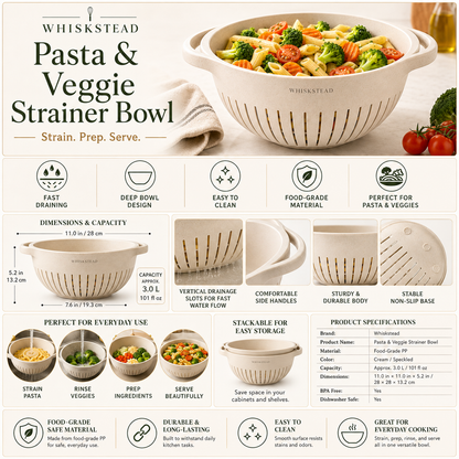 Whiskstead® Pasta & Veggie Strainer Bowl