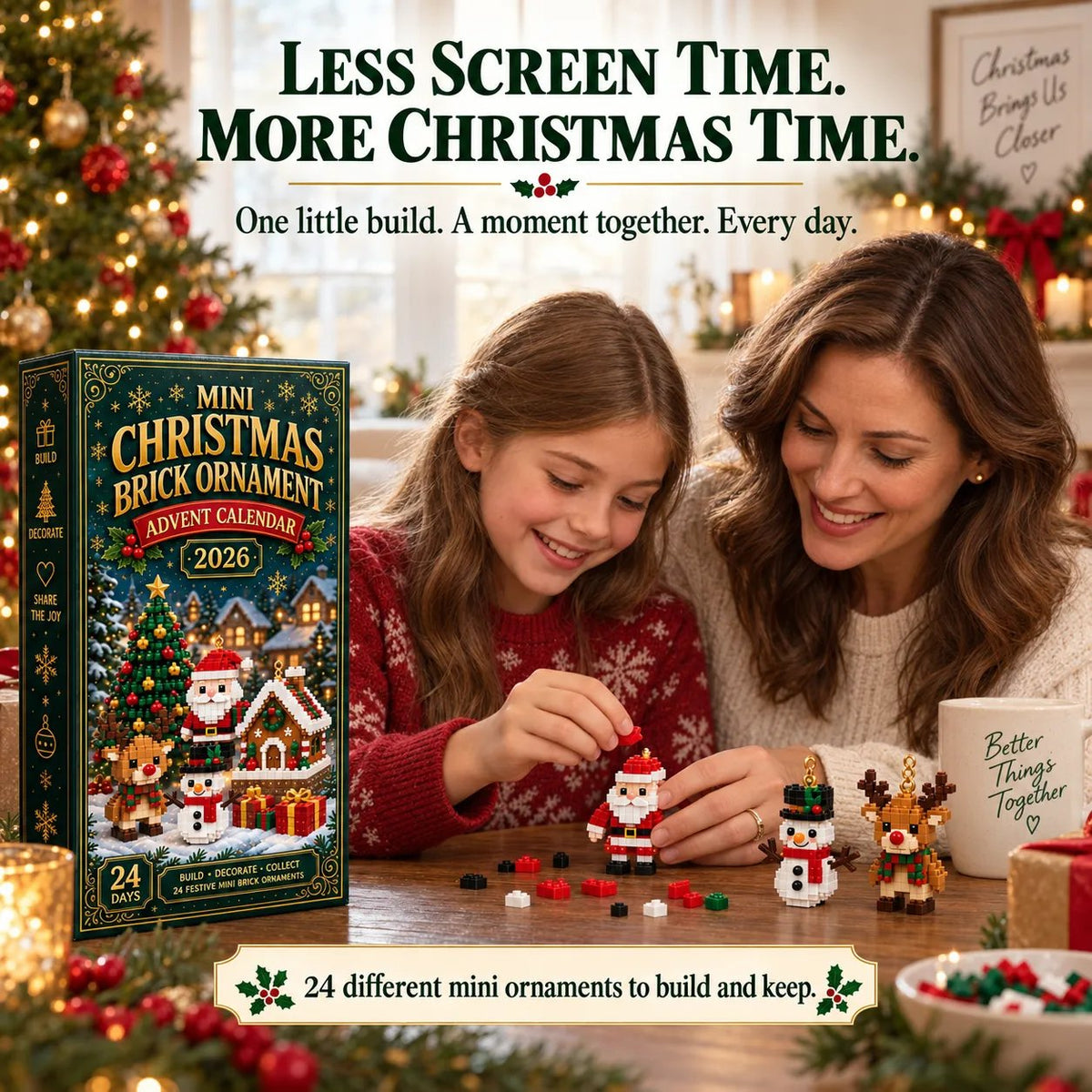 🎄🧱 SVOZK® Build & Hang Christmas Countdown – 24 Mini Holiday Brick Ornaments