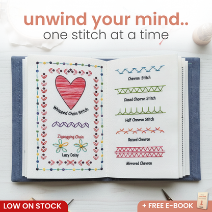 Embroidery stitch examples inside the book